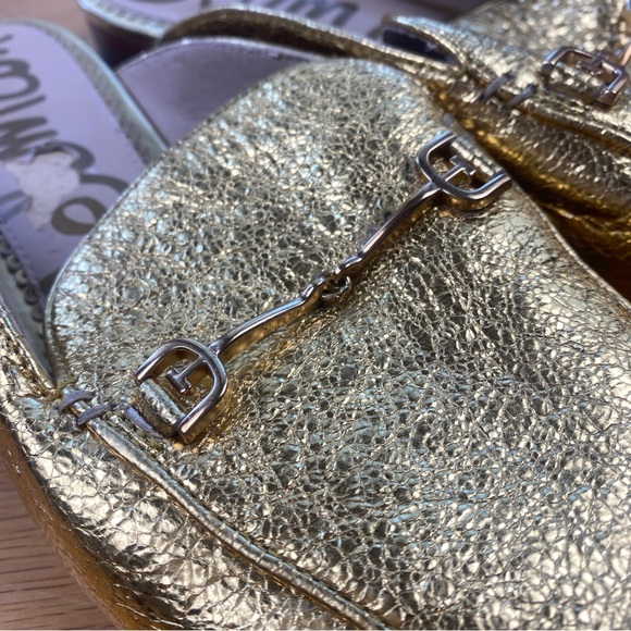 Sam Edelman Linnie Mules Women Size 8 Gold Metallic Slip-on Horsebit Shoes - Picture 2 of 7